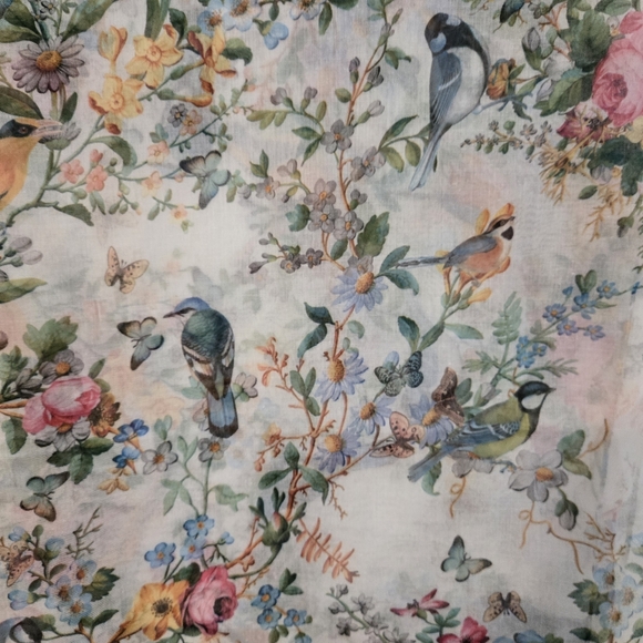 Botanical Printed Scarf With Roses Butterflies & Birds - Picture 3 of 16